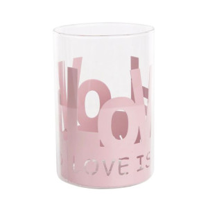 Świecznik Szklany W Różowej Metalowej Osłonce 10x10x15 Cm -love N/n Bz