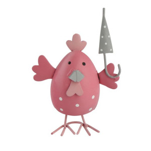 Figurka Metalowa Kurka Różowa Z Parasolką 7x9 Cm