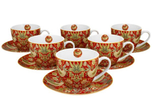 Filiżanki ze spodkami 280 ml komplet 6 szt. strawberry thief red william mo