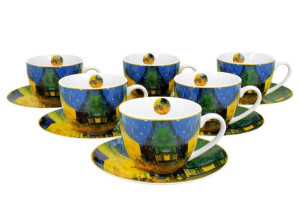 Filiżanki ze spodkami 280 ml komplet 6 szt. terrace at night by van gogh