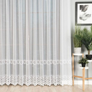 Firanka z aplikacją ze wzorem pasowym, wysokość 280cm, kolor 001 biały
