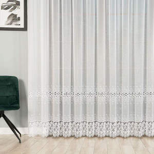 Firanka z aplikacją ze wzorem pasowym, wysokość 280cm, kolor 001 biały