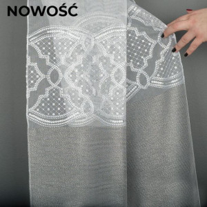 Aroma firanka haftowana z błyskiem, wysokość 305cm, kolor 002 biały z szary