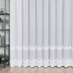 Firanka haftowana ze wzorem pasowym, wysokość 280cm, kolor 001 biały