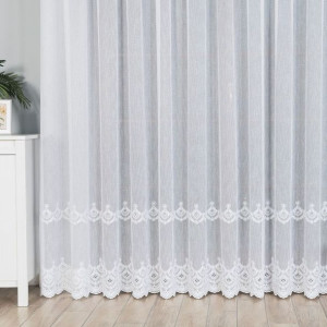 Firanka haftowana ze wzorem pasowym, wysokość 280cm, kolor 020 biały ze sre