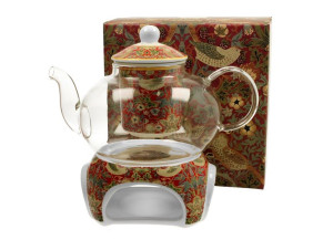 Dzbanek szklany 1000 ml z podgrzewaczem strawberry thief red william morris
