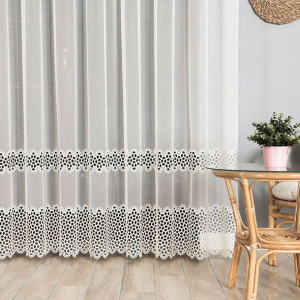 Firanka z aplikacją na markizecie ze wzorem pasowym, wysokość 280cm, kolor