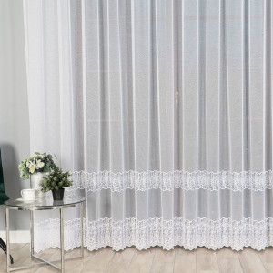 Firanka z aplikacją ze wzorem pasowym, wysokość 280cm, kolor 001 biały