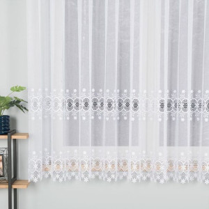 Firanka z aplikacją ze wzorem pasowym, wysokość 160cm, kolor 001 biały