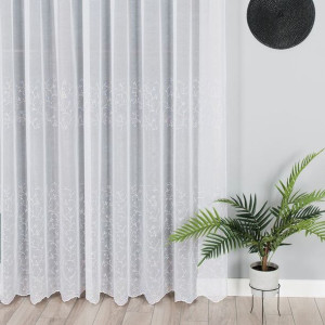 Firanka haftowana ze wzorem pasowym, wysokość 280cm, kolor 001 biały