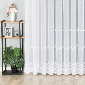 Firanka haftowana ze wzorem pasowym, wysokość 280cm, kolor 001 biały