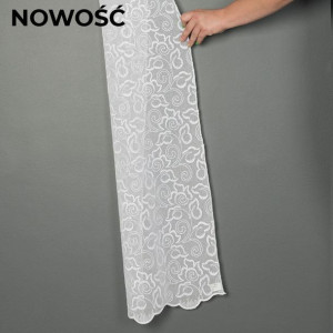 Firanka haftowana ze wzorem na samym dole, wysokość 290cm, kolor 001 biały