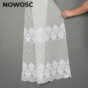Firanka haftowana ze wzorem pasowym, wysokość 250cm, kolor 001 biały