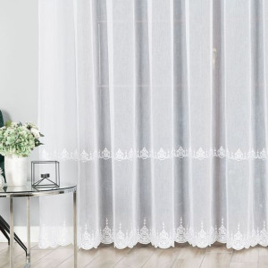 Firanka haftowana ze wzorem pasowym, wysokość 280cm, kolor 001 biały z ceki
