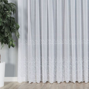 Firanka haftowana ze wzorem pasowym, wysokość 250cm, kolor 001 biały z błys