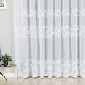 Firanka haftowana ze wzorem pasowym, wysokość 250cm, kolor 001 biały