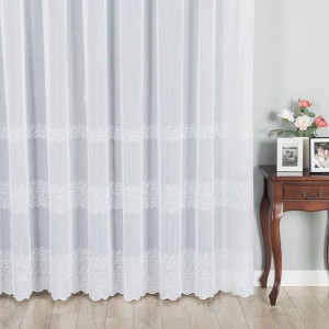Firanka haftowana ze wzorem pasowym, wysokość 280cm, kolor 001 biały
