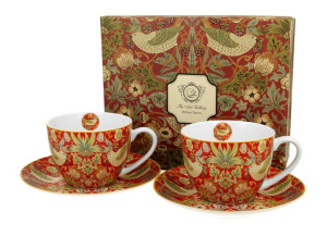 Filiżanki ze spodkami 280 ml komplet 2 szt. strawberry thief red william mo