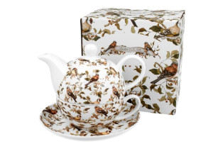 Tea for one porcelanowy / filiżanka z dzbankiem i spodkiem ptaszki