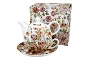 Tea for one porcelanowy / filiżanka z dzbankiem i spodkiem pastel flowers