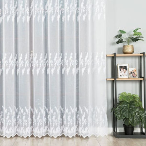 Firanka haftowana ze wzorem pasowym, wysokość 280cm, kolor 001 biały