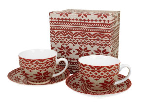 Filiżanki ze spodkami 280 ml komplet 2 szt. sweterek czerwony