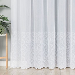 Firanka haftowana ze wzorem na samym dole, wysokość 280cm, kolor 001 biały