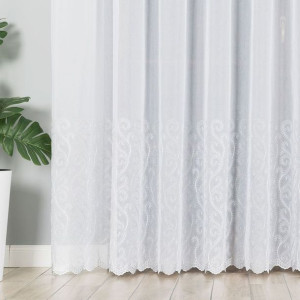 Firanka haftowana ze wzorem na samym dole, wysokość 280cm, kolor 020 biały
