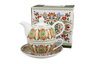 Tea for one porcelanowy / filiżanka z dzbankiem i spodkiem wzór węgierski