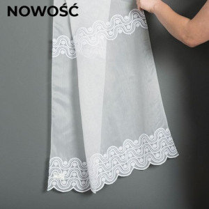 Firanka haftowana ze wzorem pasowym, wysokość 250cm, kolor 001 biały