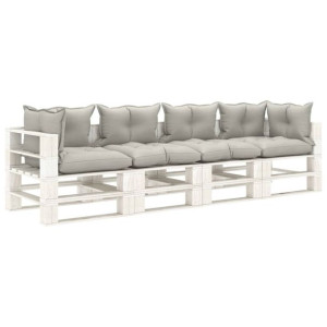 Ogrodowa sofa 4-osobowa z palet, z poduszkami taupe, drewniana