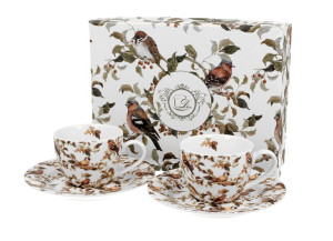 Filiżanki espresso ze spodkami 110 ml komplet 2 szt. ptaszki