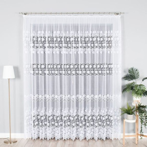 Firanka żakardowa ze wzorem pasowym, wysokość 230cm, kolor 001 biały