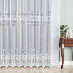 Firanka żakardowa ze wzorem pasowym, wysokość 250cm, kolor 001 biały