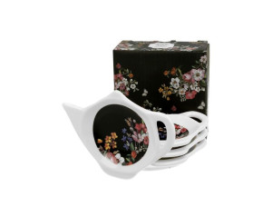 Podkładki skapki herbaciane komplet 4 szt. vintage flowers black