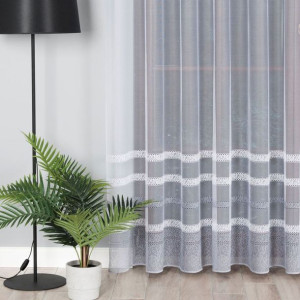 Firanka żakardowa ze wzorem pasowym, wysokość 230cm, kolor 049 biały z szar