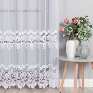 Firanka żakardowa ze wzorem pasowym, wysokość 250cm, kolor 001 biały