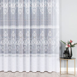 Firanka żakardowa ze wzorem pasowym, wysokość 250cm, kolor 001 biały