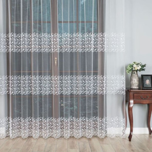 Firanka haftowana ze wzorem pasowym, wysokość 250cm, kolor 001 biały
