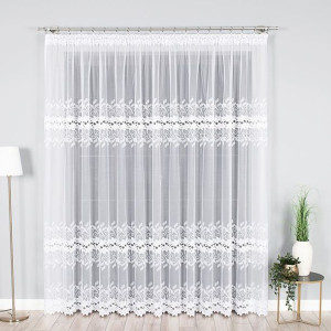 Firanka żakardowa ze wzorem pasowym, wysokość 220cm, kolor 001 biały