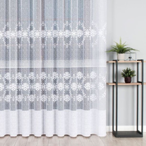 Firanka żakardowa ze wzorem pasowym, wysokość 250cm, kolor 001 biały