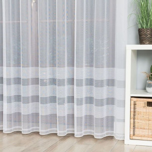 Firanka żakardowa ze wzorem pasowym z ołowianką, wysokość 250cm, kolor 001