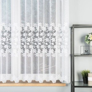 Firanka żakardowa ze wzorem pasowym, wysokość 155cm, kolor 001 biały