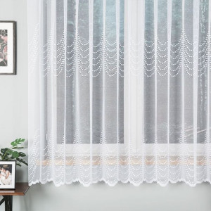 Firanka żakardowa ze wzorem pasowym, wysokość 175cm, kolor 001 biały