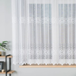 Firanka żakardowa ze wzorem pasowym, wysokość 155cm, kolor 001 biały