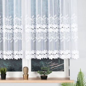 Firanka żakardowa ze wzorem pasowym, wysokość 130cm, kolor 001 biały