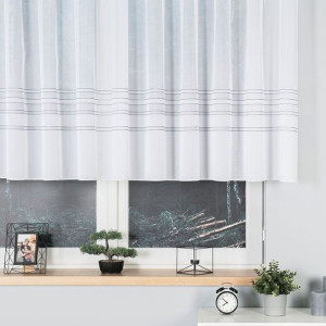 Firanka żakardowa ze wzorem pasowym z ołowianką, wysokość 120cm, kolor 020