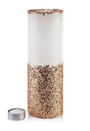 Świeca Lampion Walec 120x360 Diament Biały Złote Kryształki