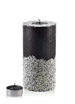 Świeca Lampion Walec 120x240 Diament Czarny Srebrne Kryształki