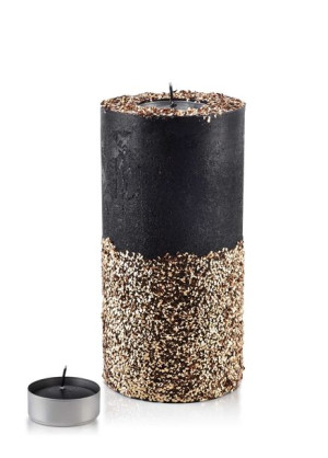 Świeca Lampion Walec 120x240 Diament Czarny Złote Kryształki